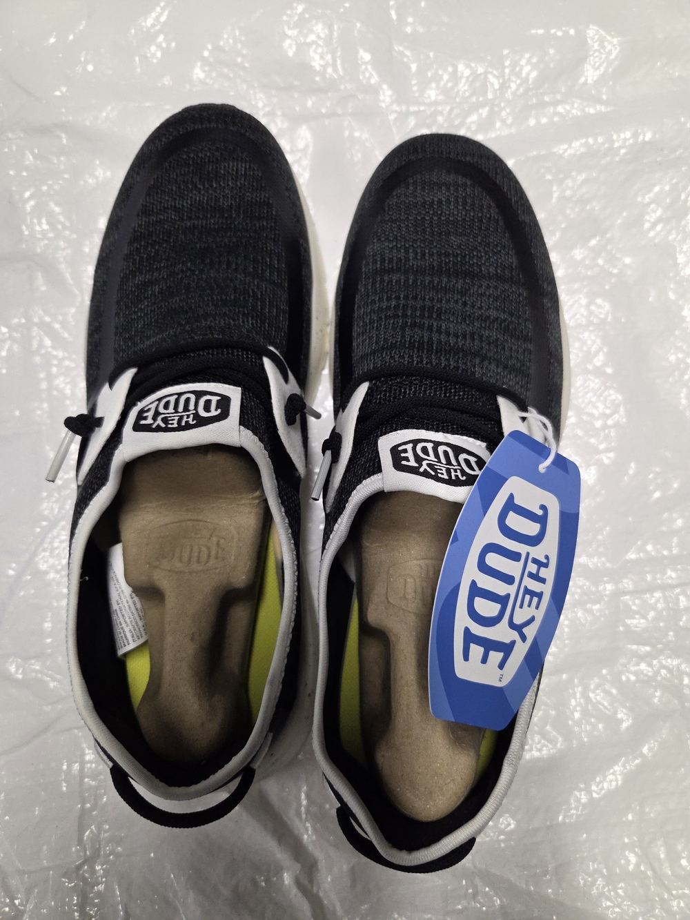 Hey Dude Black Knit Slip-On Sneakers with White Trim